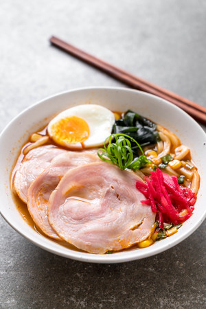 spicy miso udon ramen noodle with pork - japanese food styleの写真素材