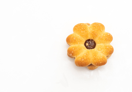 coconut biscuit with pineapple jam isolated on white backgroundの写真素材