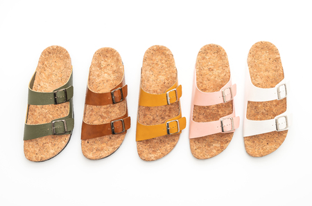 men's and women's (unisex) fashion leather sandals isolated on white backgroundの写真素材
