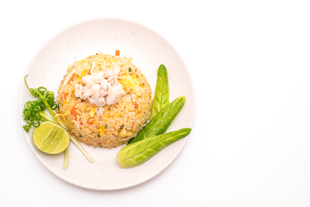 fried rice with crab isolated on white backgroundの写真素材