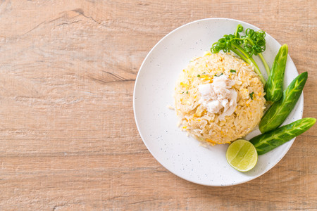 fried rice with crab with vegetableの写真素材