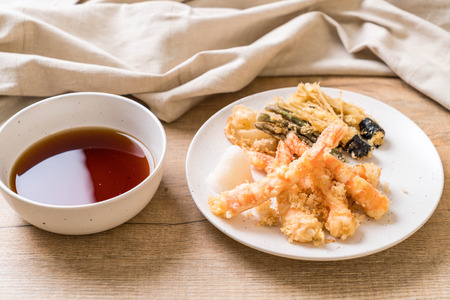 shrimps tempura (battered fried shrimps) with vegetable - japanese food styleの写真素材