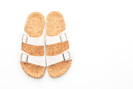 men's and women's (unisex) fashion leather sandals isolated on white backgroundの写真素材