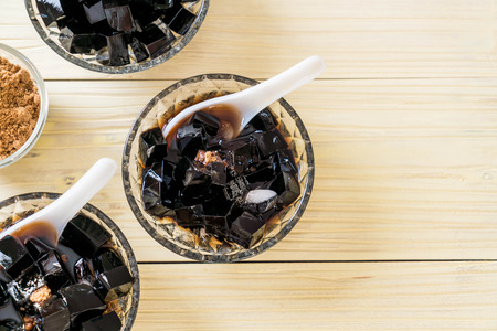 black grass jelly in bowlの写真素材