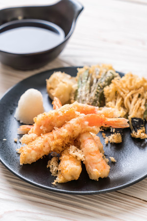 shrimps tempura (battered fried shrimps) with vegetable - japanese food styleの写真素材