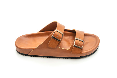 men leather sandals isolated on white backgroundの写真素材