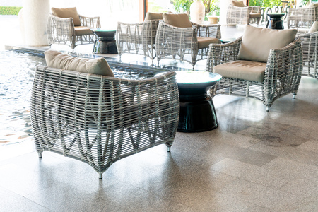 empty outdoor patio table and chair in hotel and resort