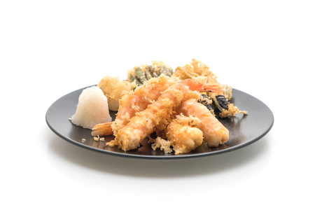 shrimps tempura (battered fried shrimps) isolated on white backgroundの写真素材