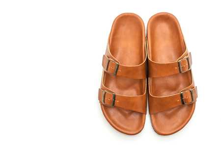 men leather sandals isolated on white backgroundの写真素材