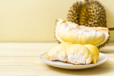 Fresh Durian Fruit on wood backgroundの写真素材