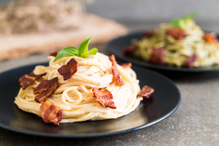 spaghetti cream cheese with bacon - Italian food styleの写真素材