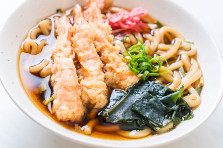 udon ramen noodles with shrimps tempura - Japanese food styleの写真素材