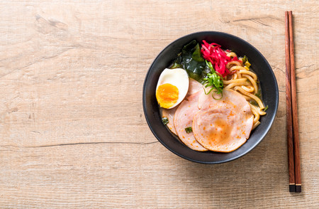 spicy miso udon ramen noodle with pork - japanese food styleの写真素材