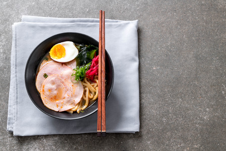 spicy miso udon ramen noodle with pork - japanese food styleの写真素材