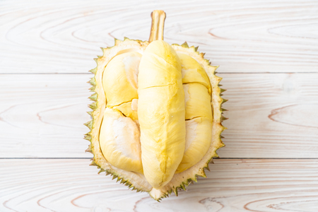 Fresh Durian Fruit on wood backgroundの写真素材