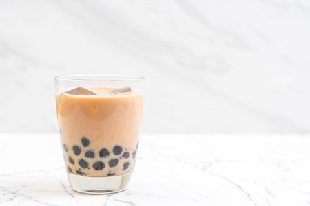 iced milk tea with bubbleの写真素材
