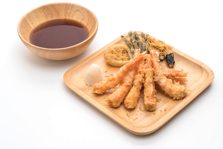 shrimps tempura (battered fried shrimps) isolated on white backgroundの写真素材