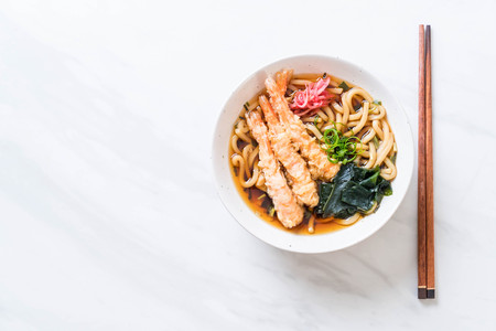 udon ramen noodles with shrimps tempura - Japanese food styleの写真素材