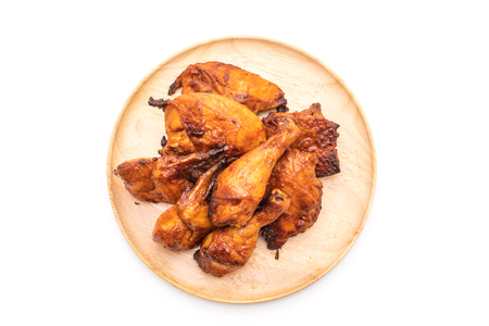 grilled and barbecue chicken isolated on white backgroundの写真素材