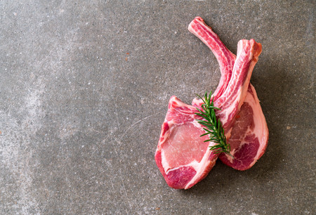 fresh pork chop raw with ingredientの写真素材