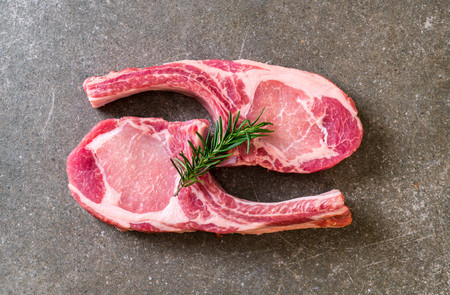 fresh pork chop raw with ingredientの写真素材