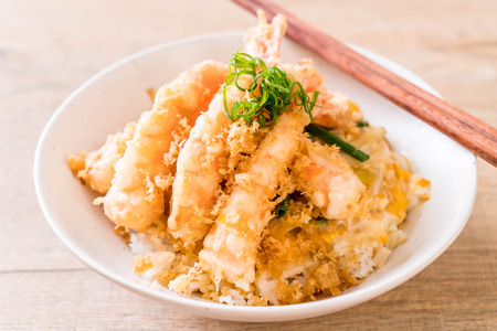 fried shrimps tempura on topped rice bowl - Japanese food styleの写真素材