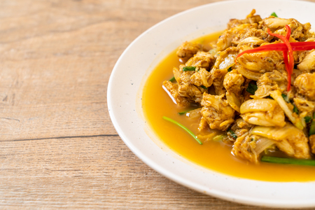 Fried crab with curry powder - Thai cuisineの写真素材