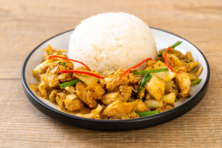 Fried crab in curry powder with rice - Thai cuisineの写真素材