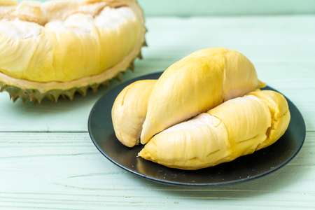 Fresh Durian Fruit on wood backgroundの写真素材