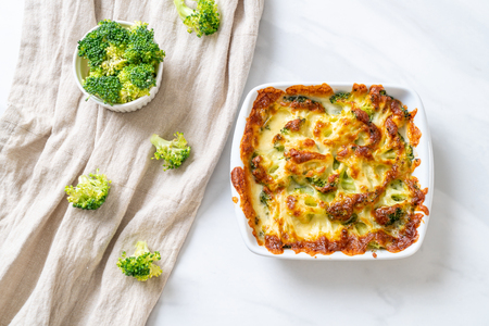 baked cauliflower and broccoli gratin with cheeseの写真素材