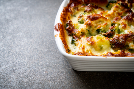 baked cauliflower and broccoli gratin with cheeseの写真素材