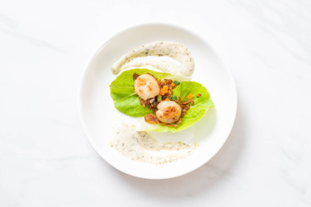 grilled scallops shell with vegetableの写真素材