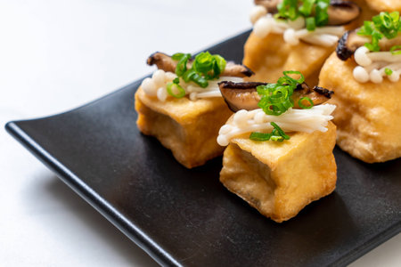 Grilled Tofu with Shitake Mushroom and Golden Needle Mushroom - healthy, vegan or vegetarian food styleの写真素材