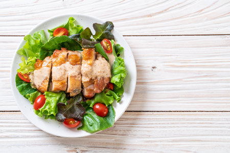 grilled chicken with salad vegetable - healthy food styleの写真素材