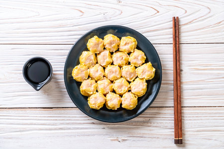 Shrimp Chinese Steamed Dumpling with sauceの写真素材