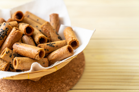 Thai crispy coconut roll - Thai dessert snackの写真素材