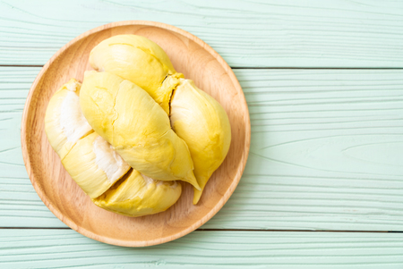 Fresh Durian Fruit on wood backgroundの写真素材