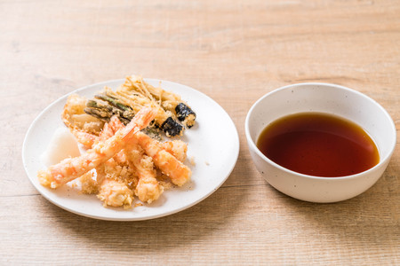 shrimps tempura (battered fried shrimps) with vegetable - japanese food styleの写真素材