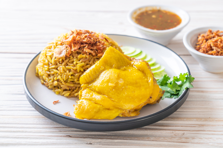 Yellow rice with chickenの写真素材