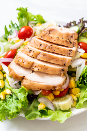 Healthy salad bowl with chicken breast - healthy food styleの写真素材