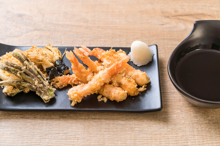 shrimps tempura (battered fried shrimps) with vegetable - japanese food styleの写真素材