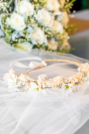 Flower crown with veil  for brideの写真素材