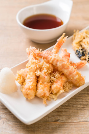 shrimps tempura (battered fried shrimps) with vegetable - japanese food styleの写真素材