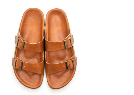 men leather sandals isolated on white backgroundの写真素材