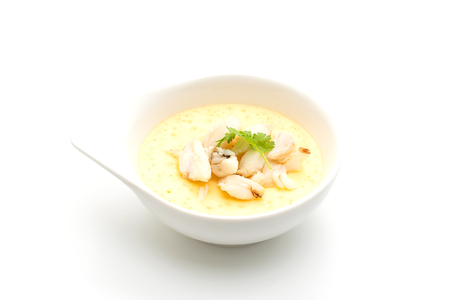 steamed egg with crab isolated on white backgroundの写真素材