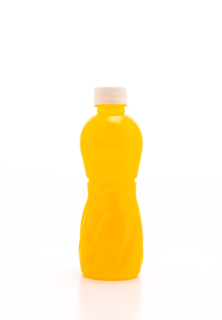 orange juice with nata de coco or coconut jelly isolated on white backgroundの写真素材