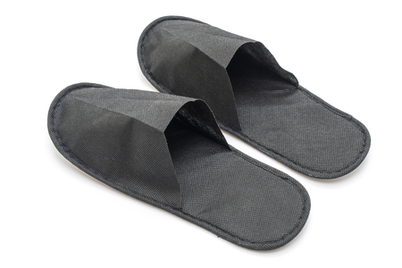 black slipper shoes isolated on white backgroundの写真素材