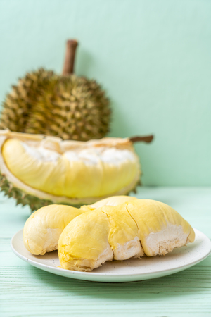 Fresh Durian Fruit on wood backgroundの写真素材