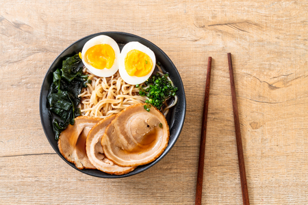Shoyu ramen noodle with pork and egg - Japanese food styleの写真素材