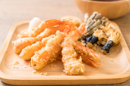 shrimps tempura (battered fried shrimps) with vegetable - japanese food styleの写真素材